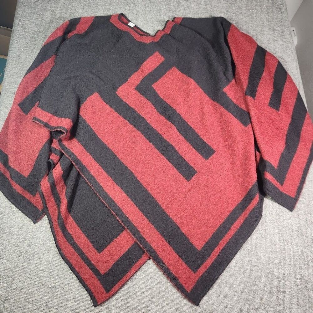 Peruvian Connection Baby Alpaca Wool Burgundy Red & Black Poncho Top